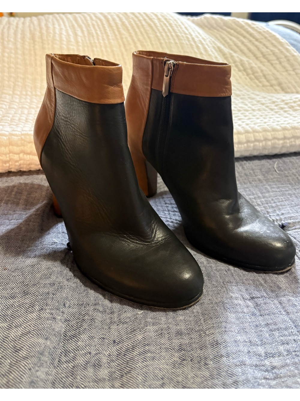 Sam Edelman Two-Tone Black and Brown Leather Ankle Booties